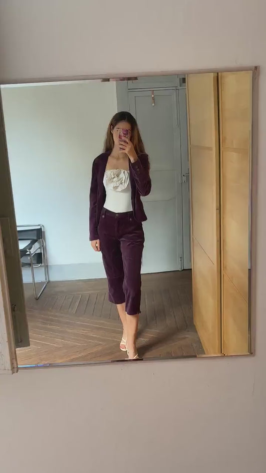 Vintage dark purple vintage blazer and pants set, Two piece woman suit, Dark Academia aesthetic vampire set, Velvet raisin retro clothing