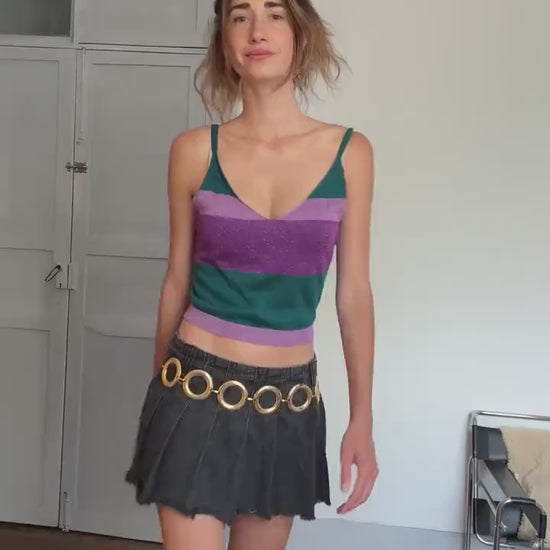 Y2K Glittery Striped Cami Top in Purple & Green | Britney Spears Style 2000s Clubwear | Vintage Sparkly Tank | Pop Diva Energy