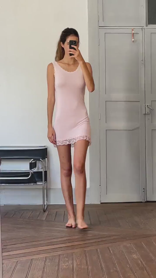 Super soft pink night slip, Romantic baby pink lace night wear, Comfortable night dress, Elegant sleepwear, Pastel pink pyjamas