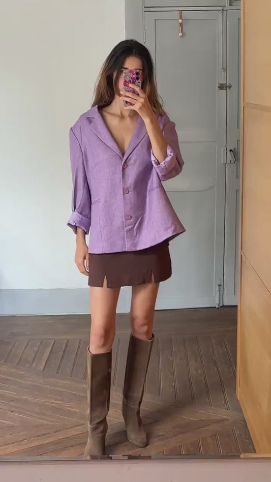Vintage purple woman blazer, Retro Esperanza Marcos Spain made jacket, 90s oversized fit aesthetic woman clothing