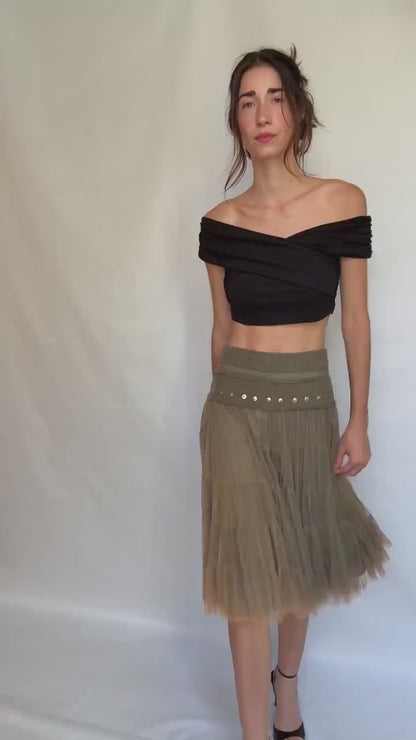 Cotton corduroy midi skirt, romantic grunge, US XL, evening chic