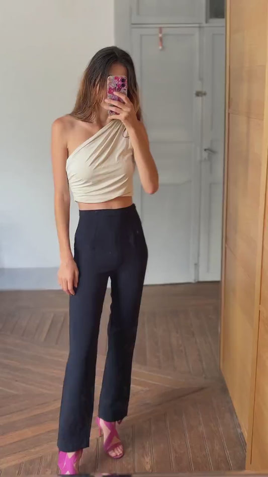 Vintage Mariella Rosato black trousers, sleek high-waisted pants, Italian vintage minimalism, elegant straight leg, soft stretch fabric