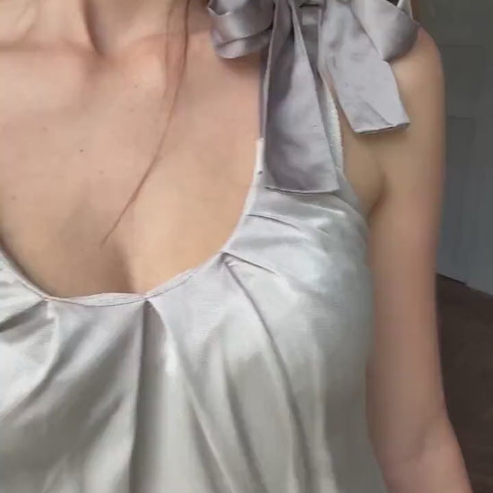 Vintage Silk silver Maje Paris midi dress, Formal brunch outfit, Luxury French designer dress, M