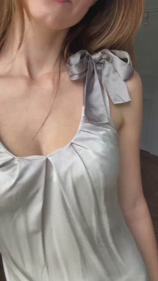 Vintage Silk silver Maje Paris midi dress, Formal brunch outfit, Luxury French designer dress, M