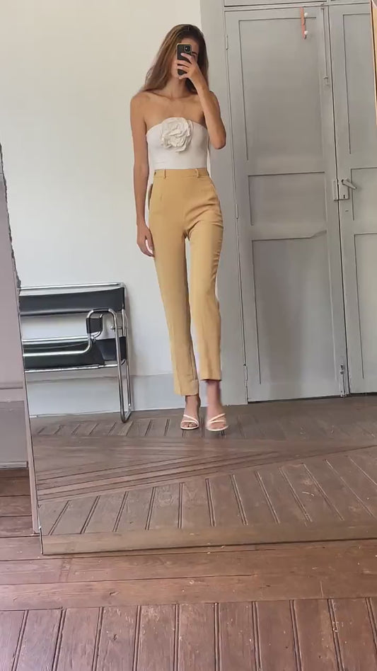 Vintage Yellow Charlot High-Waisted Pants, Size Small S/36, Tailored Straight-Leg Trousers for Women, Elegant Retro Style clothing, Size S
