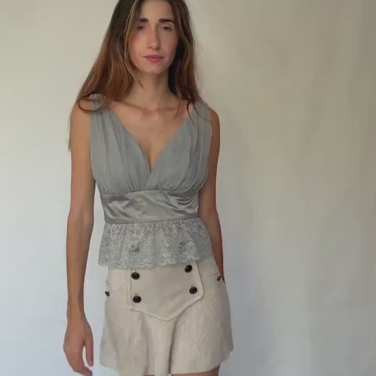 90s vintage Limited Edition Zuhair Murad for MNG Grey Silk Lace Camisole, Size M - L