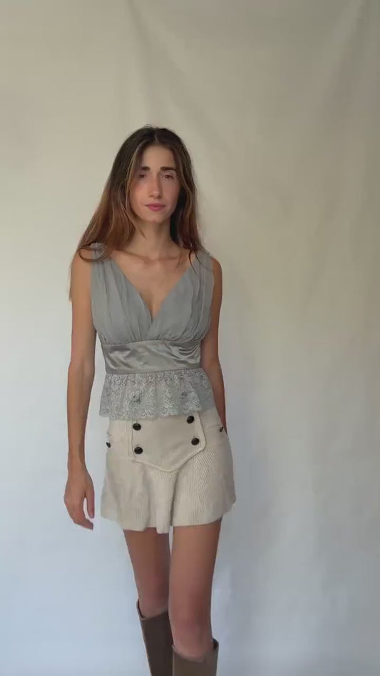 90s vintage Limited Edition Zuhair Murad for MNG Grey Silk Lace Camisole, Size M - L