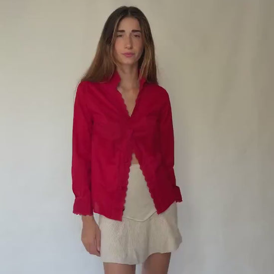 Rosalita McGee Red Blouse with Lace Trim | Spanish Romantic Shirt, Lovecore red valentines day shirt, Size L
