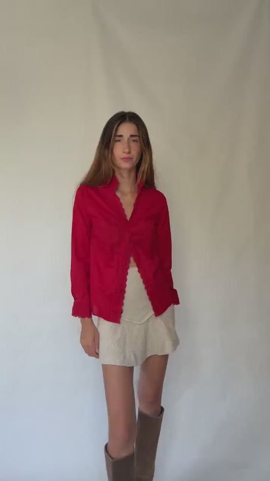 Rosalita McGee Red Blouse with Lace Trim | Spanish Romantic Shirt, Lovecore red valentines day shirt, Size L