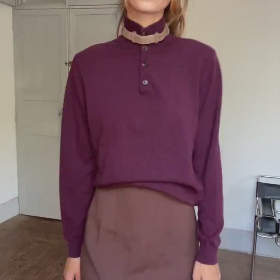 Massimo Dutti Wool Cashmere Jumper – Unisex Boyfriend Fit in Aubergine, Soft & Cozy Knit, Size M