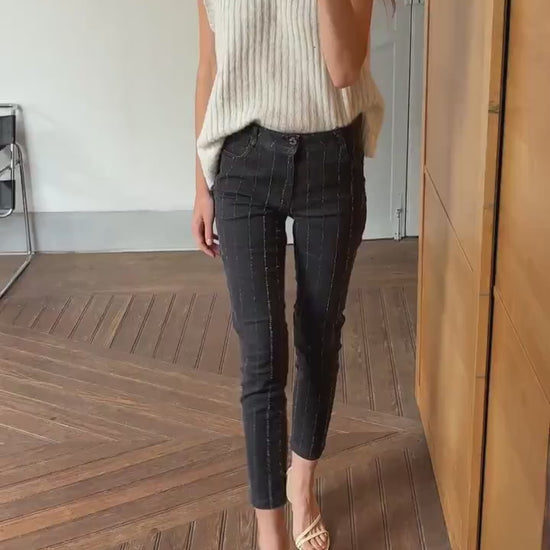 Vintage Miette Black Pinstripe Jeans – Made in Spain – Elegant & Effortlessly Cool