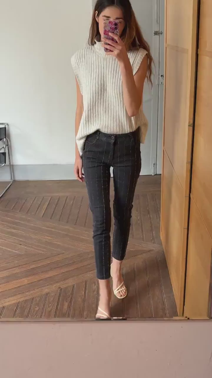 Vintage Miette Black Pinstripe Jeans – Made in Spain – Elegant & Effortlessly Cool