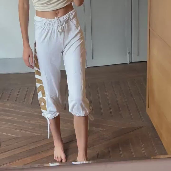 Vintage Atmosfera Danza White & Gold Dance Pants – Italian Chic Meets Sporty Glam, S