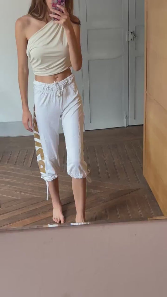 Vintage Atmosfera Danza White & Gold Dance Pants – Italian Chic Meets Sporty Glam, S