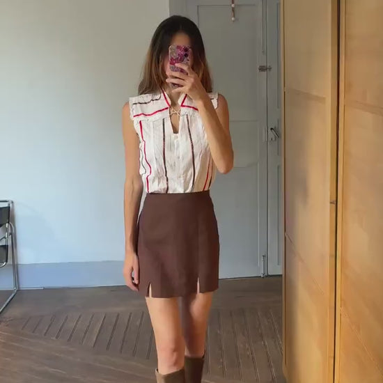 Vintage Sleeveless Woman Blouse – Festive Cotton Top by Santi RQ – Unique Striped Design – Size S-M