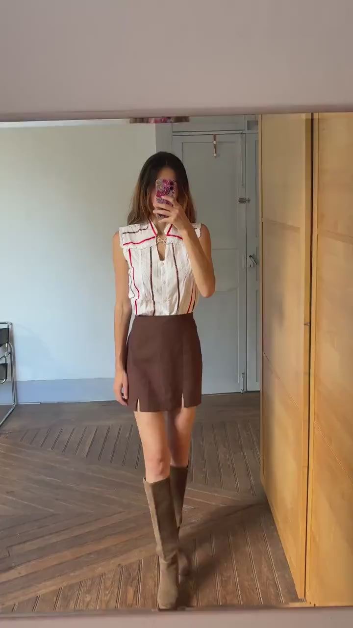 Vintage Sleeveless Woman Blouse – Festive Cotton Top by Santi RQ – Unique Striped Design – Size S-M