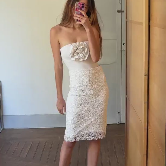 Vintage romantic floral lace white pencil skirt, Long elegant midi skirt, Lightweight vintage summer skirt, Sweet retro midi skirt