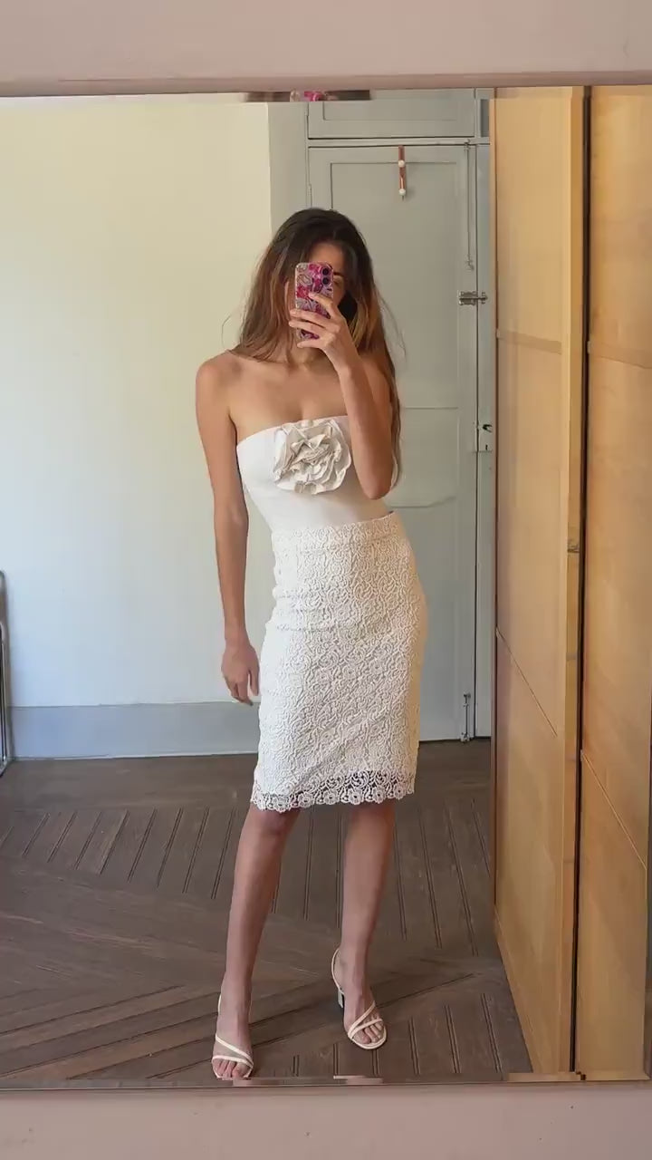 Vintage romantic floral lace white pencil skirt, Long elegant midi skirt, Lightweight vintage summer skirt, Sweet retro midi skirt