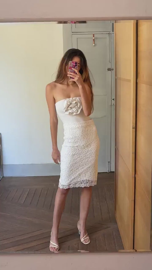 Vintage romantic floral lace white pencil skirt, Long elegant midi skirt, Lightweight vintage summer skirt, Sweet retro midi skirt