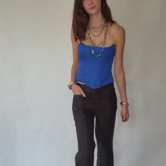 Versatile Black Full-Length Flared Pants with Extra Button - Ideal for Various Occasions in Vintage Style - Recommended Size S/M