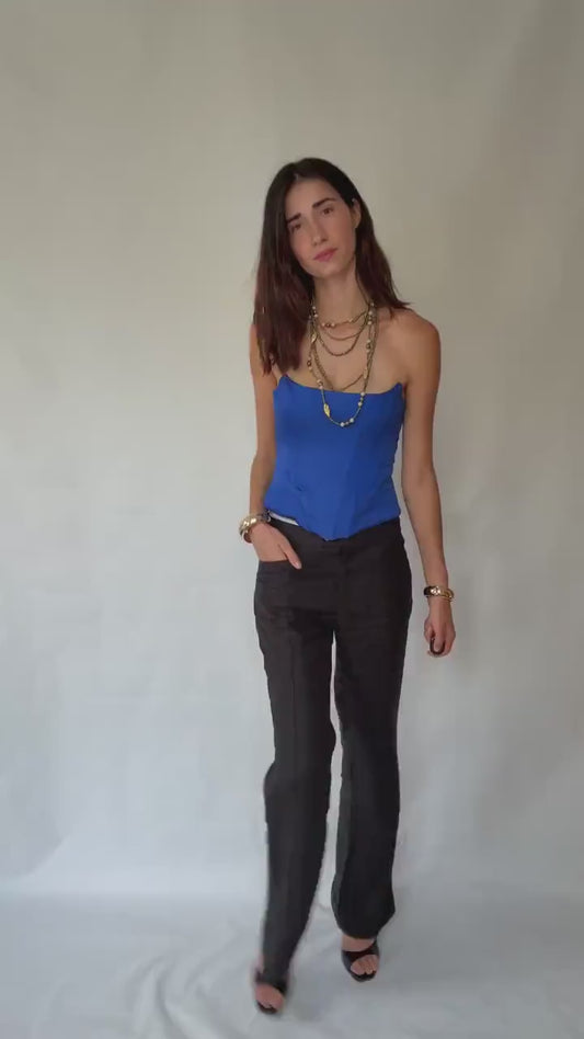 Versatile Black Full-Length Flared Pants with Extra Button - Ideal for Various Occasions in Vintage Style - Recommended Size S/M