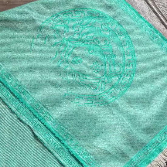 Vintage versace scarf green medusa logo luxury italian style – 31x162cm – branded statement accessory