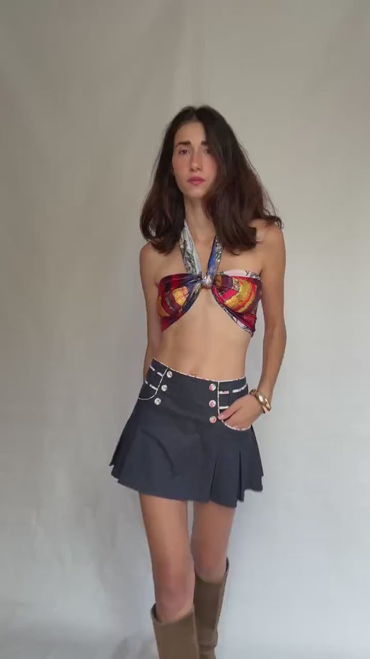 Vintage multicolor long scarf, Bohemian summer festival wrap top