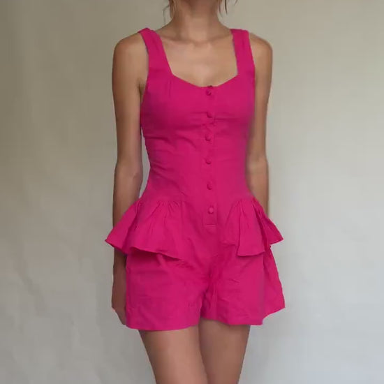 Vintage vibrant pink cotton jumpsuit – rare 80s/90s design – size M (fits S)
