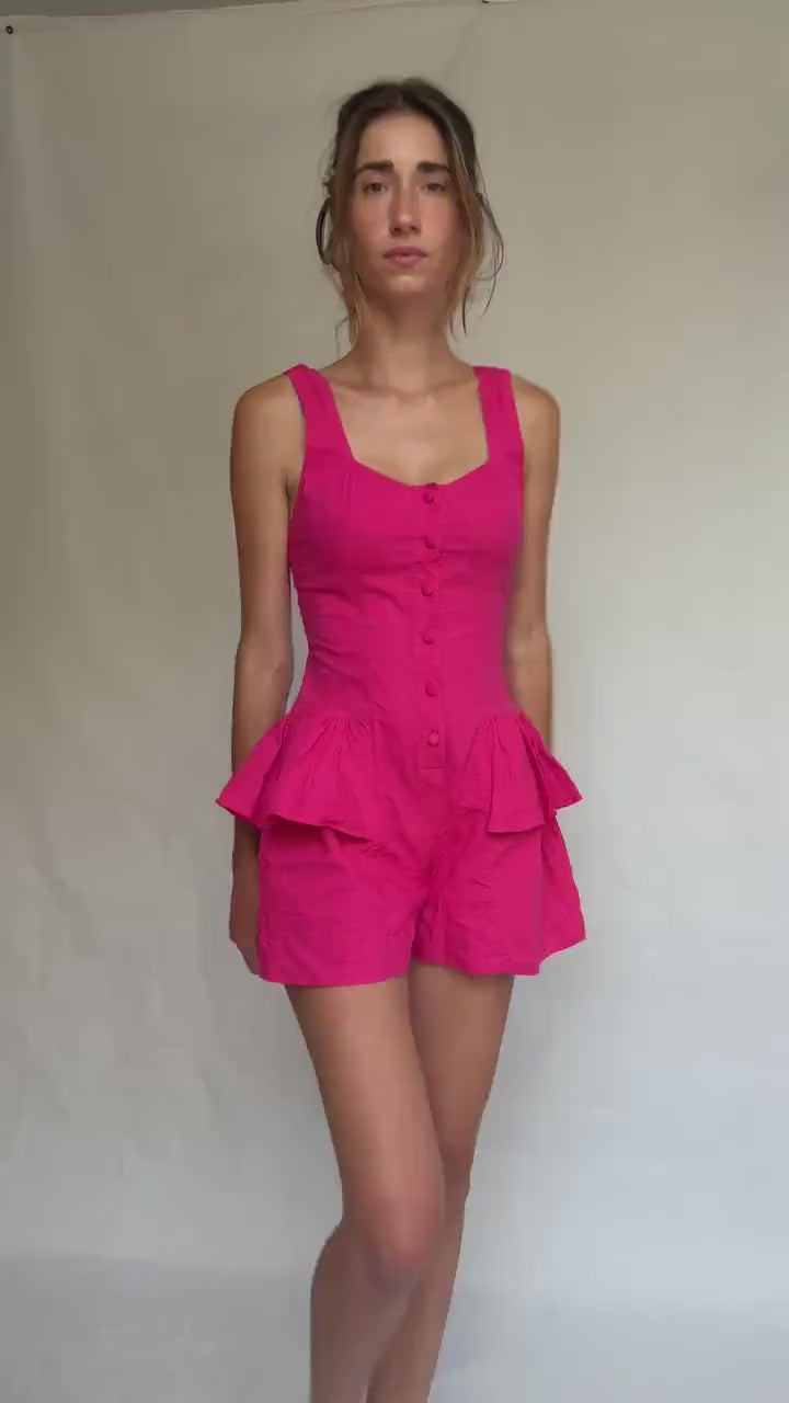 Vintage vibrant pink cotton jumpsuit – rare 80s/90s design – size M (fits S)