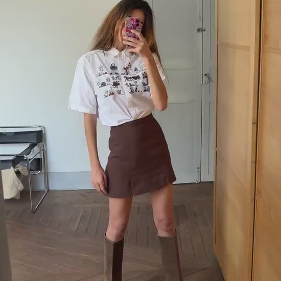 Large Farm embroidered blouse, Cottage core  shirt, Oversized cotton top, L