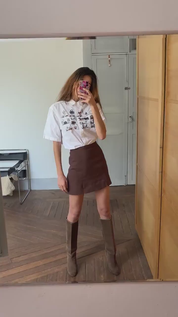 Large Farm embroidered blouse, Cottage core  shirt, Oversized cotton top, L