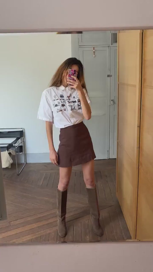 Large Farm embroidered blouse, Cottage core  shirt, Oversized cotton top, L