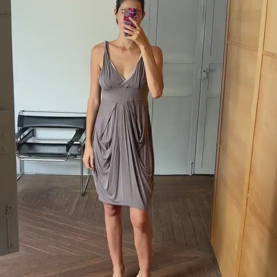 Vintage grey midi Dress, Sleeveless sexy Slip Dress, Minimalist Boho Style, Comfortable summer dress