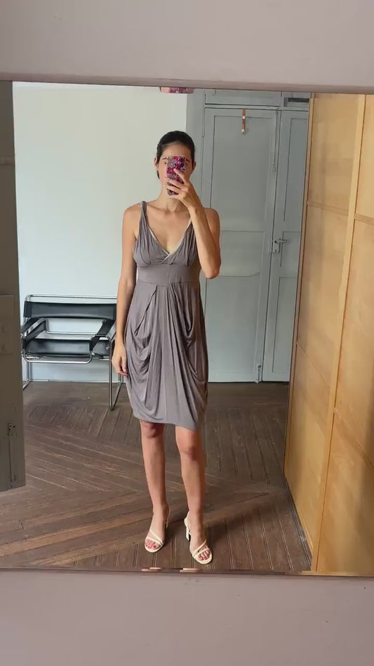 Vintage grey midi Dress, Sleeveless sexy Slip Dress, Minimalist Boho Style, Comfortable summer dress