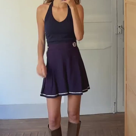 Vintage navy blue halter top, 90s tank, long bikini shirt