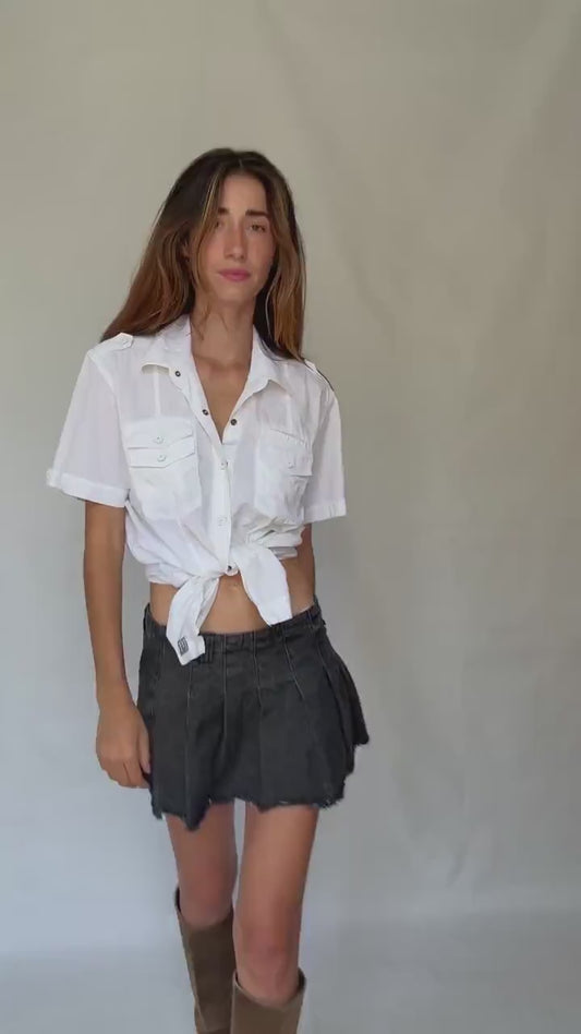 Duck and Cover short sleeve white cotton shirt with utility pockets, military Y2K vibe button down – fitted unisex style US size M-L