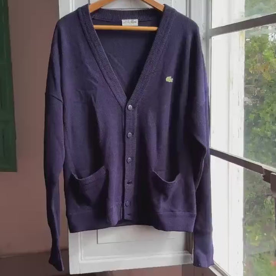 Vintage Lacoste Cardigan Navy Blue, Men’s Chemise Lacoste Knit, Old Money Preppy Style,