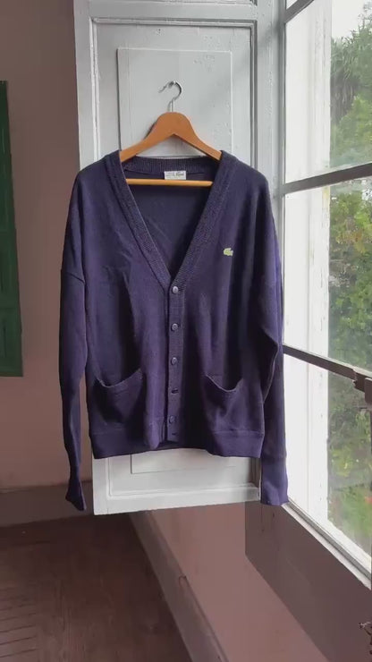 Vintage Lacoste Cardigan Navy Blue, Men’s Chemise Lacoste Knit, Old Money Preppy Style,