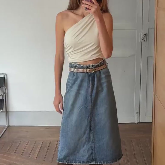 Vintage Max & Co Denim Midi Skirt – High Waist 90s Y2K. Made in Italy. EU 44