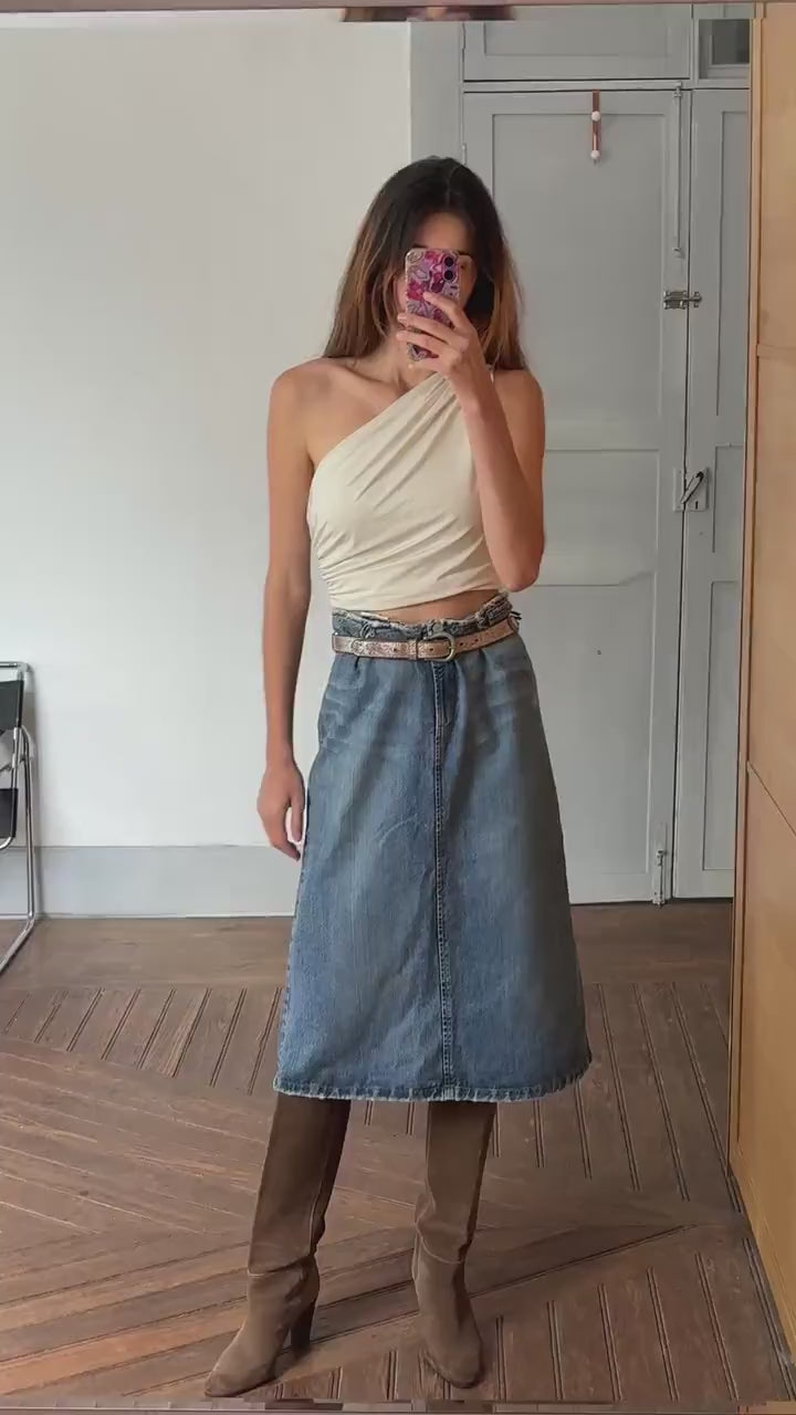 Vintage Max & Co Denim Midi Skirt – High Waist 90s Y2K. Made in Italy. EU 44