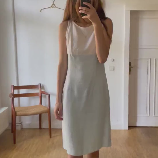 SCAPA light blue and white designer pencil dress, Linen summer dress,