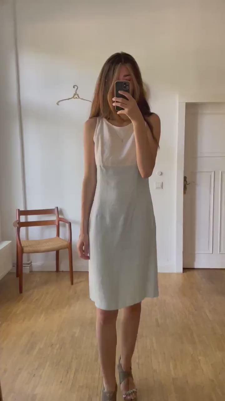 SCAPA light blue and white designer pencil dress, Linen summer dress,