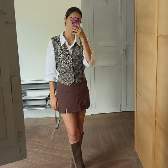 Italian Silk Tapestry Vest, Women gilet, Sleeveless jacket, Vintage light academia waistcoat, Bohemian smart clothing, 80s waistcoat, M