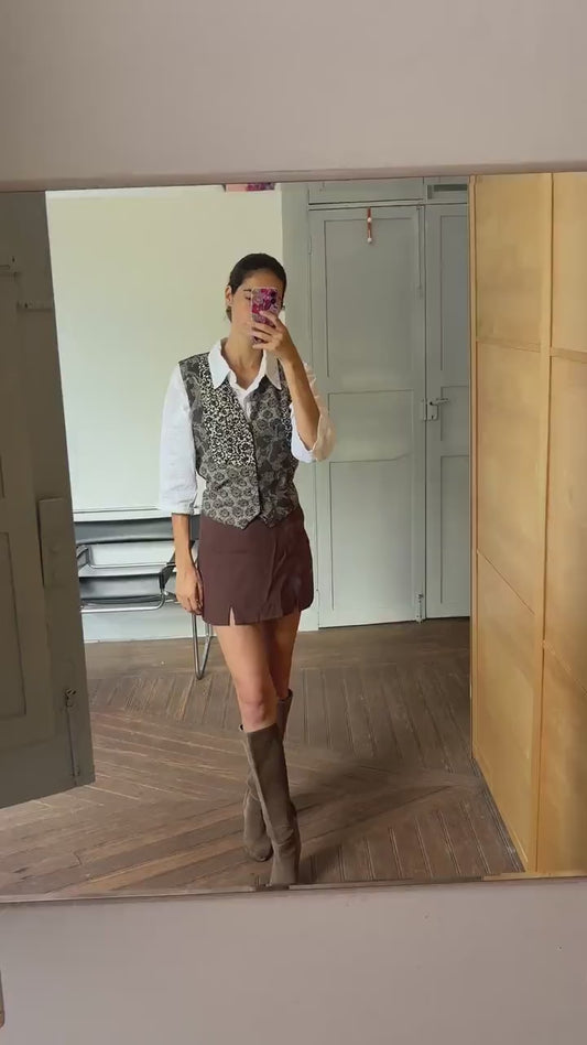 Italian Silk Tapestry Vest, Women gilet, Sleeveless jacket, Vintage light academia waistcoat, Bohemian smart clothing, 80s waistcoat, M