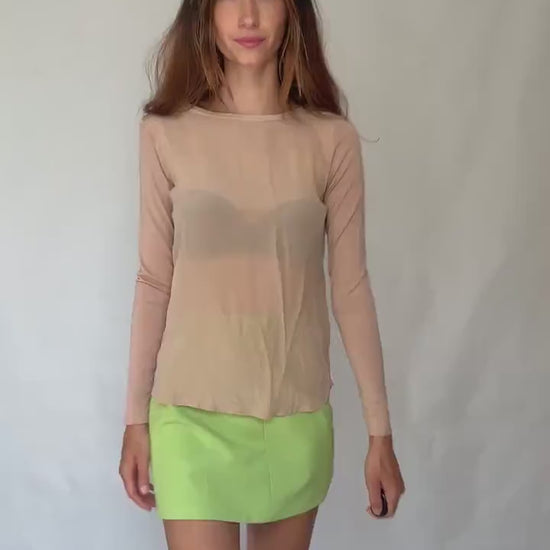 Sheer Nude Long Sleeve | Marella Vintage Designer Mesh Top | Earthy Y2K Minimalist Vibes