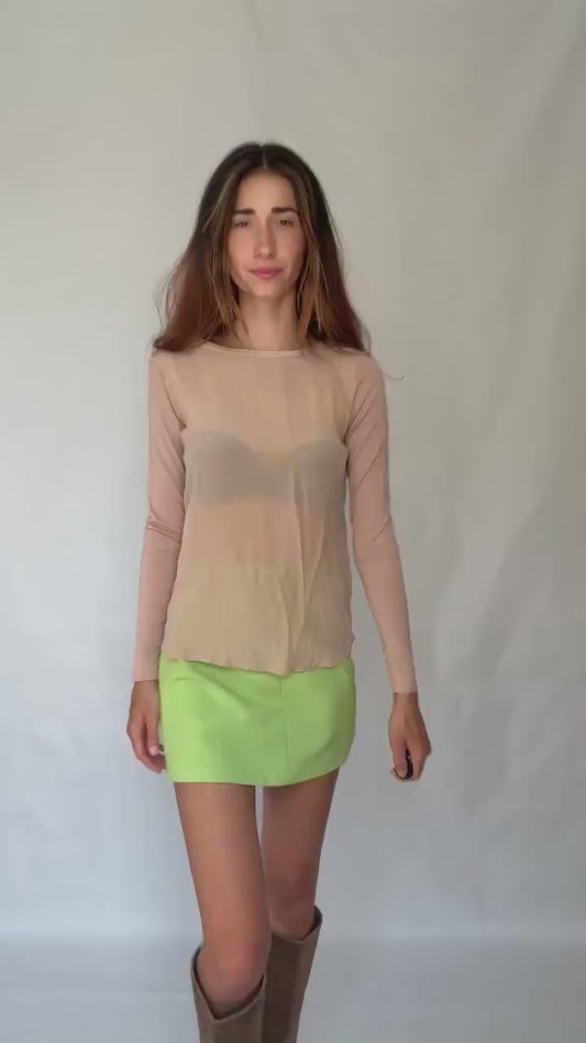 Sheer Nude Long Sleeve | Marella Vintage Designer Mesh Top | Earthy Y2K Minimalist Vibes