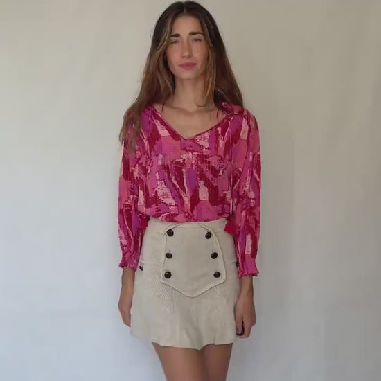 Pink Metallic Boho Blouse | Vibrant Summer Festival Top | Y2K Inspired Sparkle Shirt,