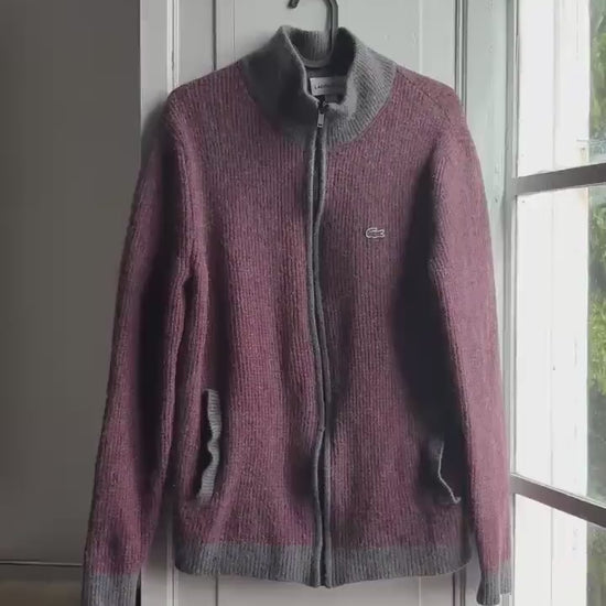 Vintage wool Lacoste red and grey cardigan vest, Branded clothing, S
