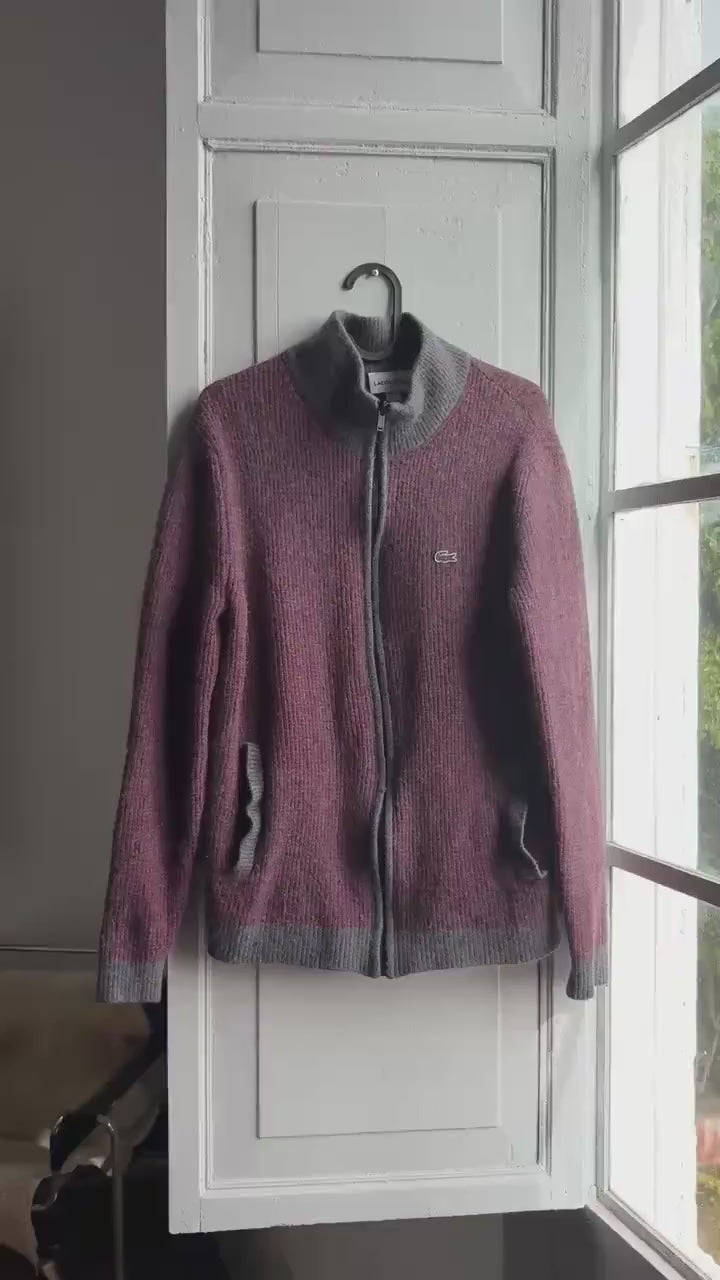 Vintage wool Lacoste red and grey cardigan vest, Branded clothing, S