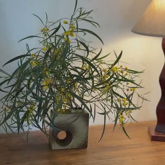 Vintage Vase with Hole – Sculptural Ceramic Cube Design in Earthy Glaze